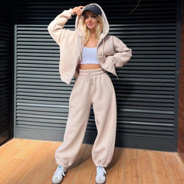 Women's Casual Hoodie and Jogger Set with Elastic Waist and Pockets
