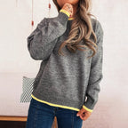 Women's Cozy Knit Sweater with Contrast Cuffs and Casual Fit