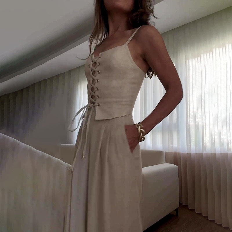 Elegant Lace-Up Wide Leg Jumpsuit