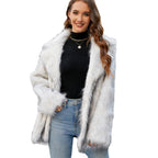 Women's Elegant Faux Fur Jacket with Wide Lapel