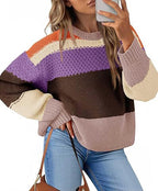 Women's Chunky Knit Sweater with Color Block Design and Oversized Fit