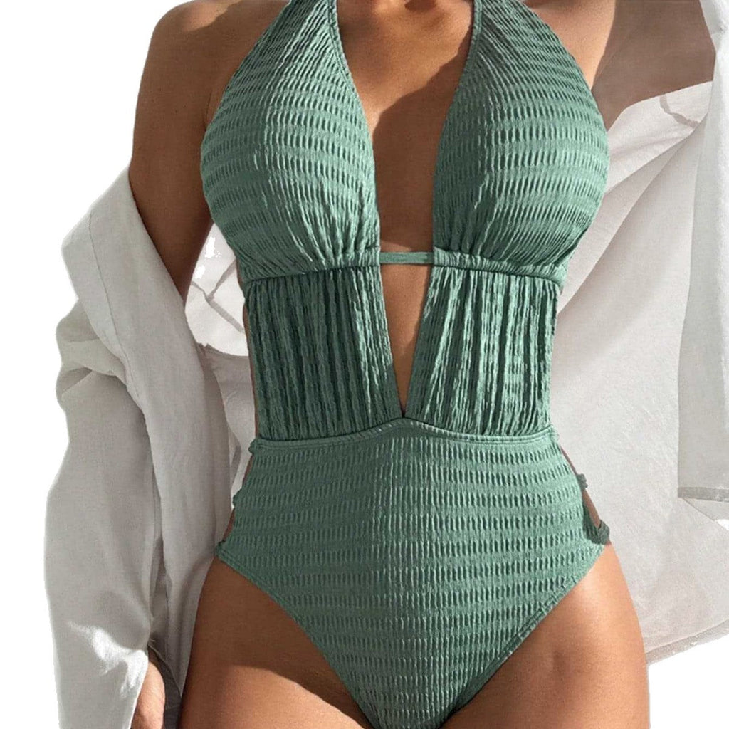 Women's Swimsuit with Deep V-Neck and Ruching