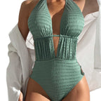 Women's Swimsuit with Deep V-Neck and Ruching