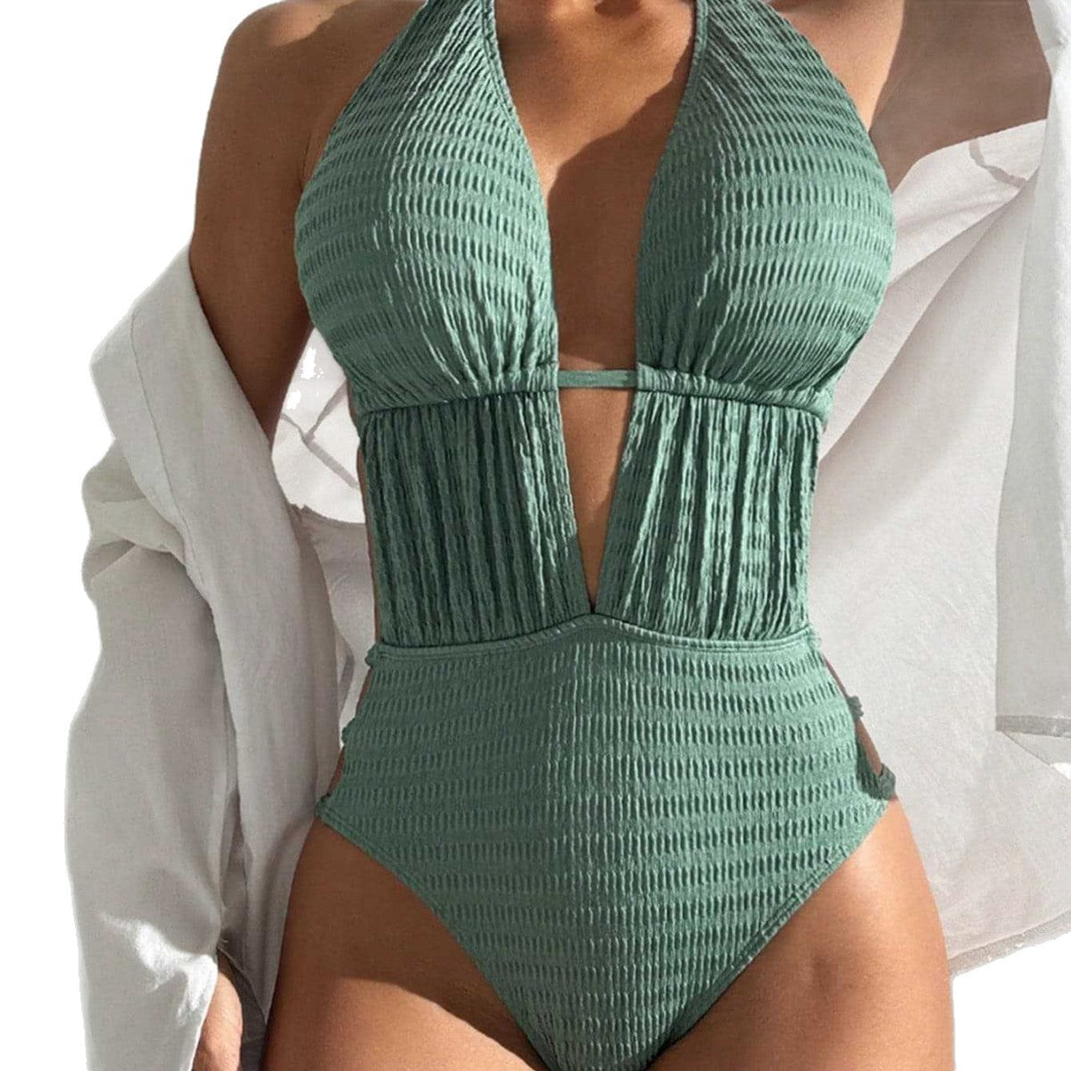 Women's Swimsuit with Deep V-Neck and Ruching