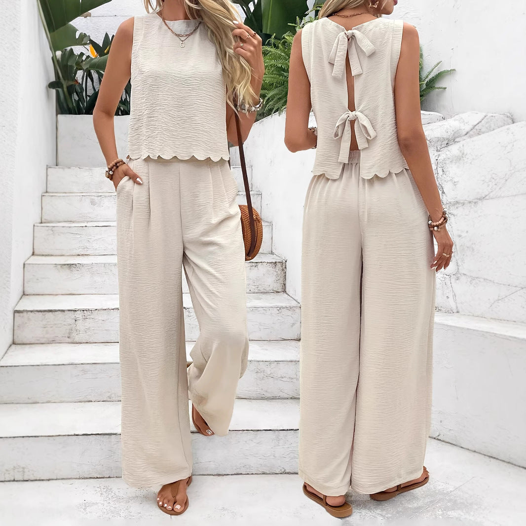 Women's Airy Two-Piece Outfit with Wavy Hem