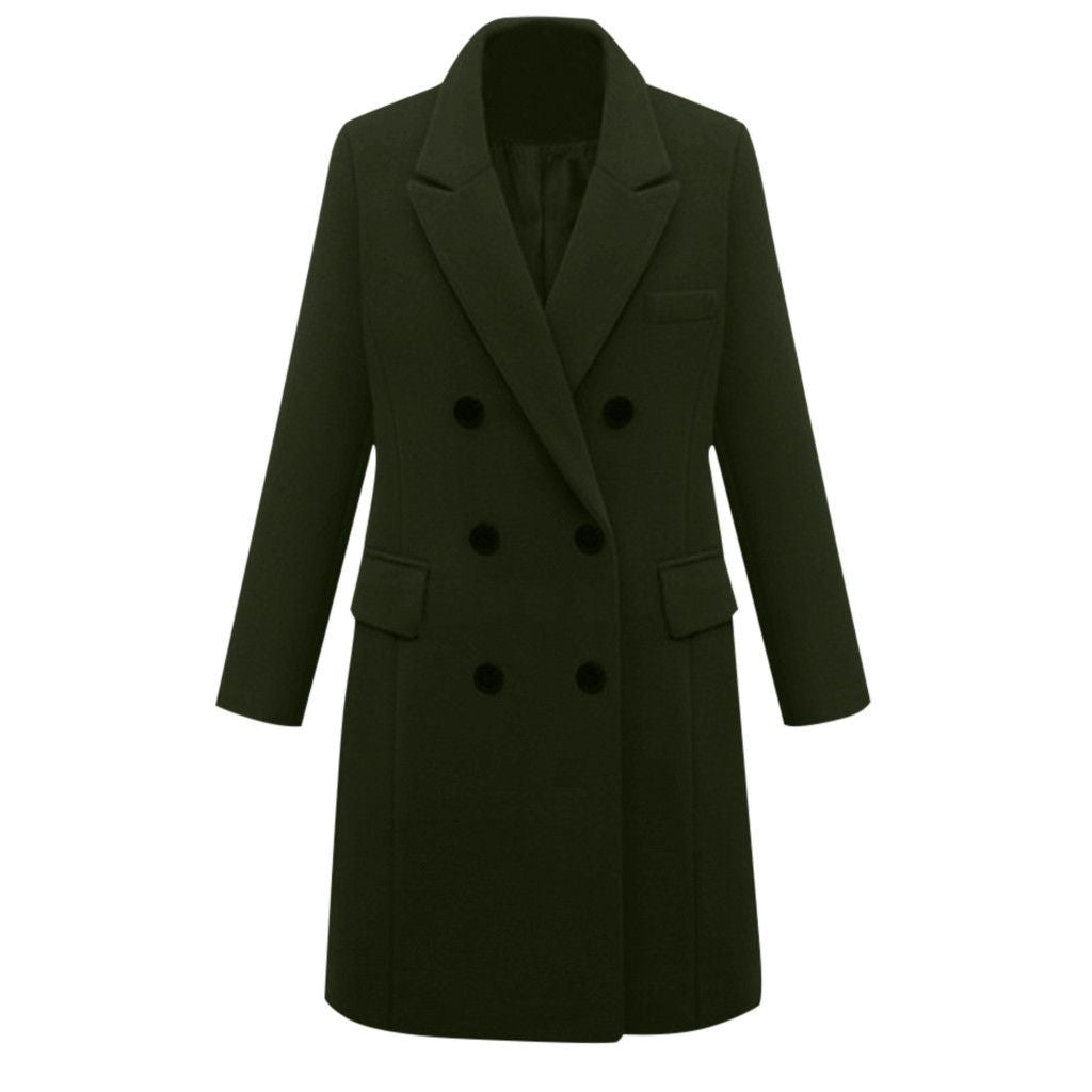 Women's Elegant Double-Breasted Wool Coat with Pockets