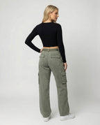 Women's High-Waisted Wide-Leg Cargo Pants with Reinforced Knees and Integrated Belt