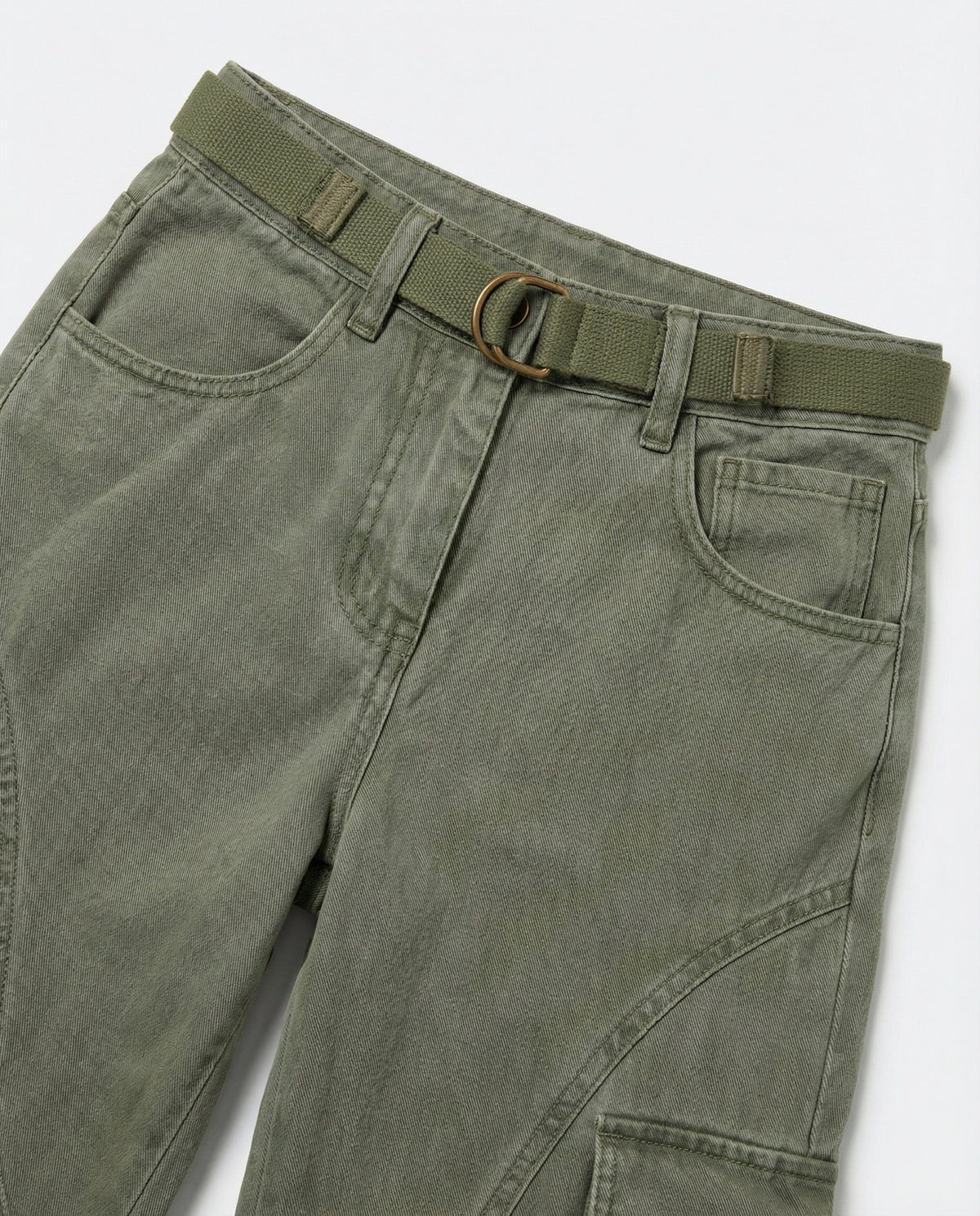 Women's High-Waisted Wide-Leg Cargo Pants with Reinforced Knees and Integrated Belt