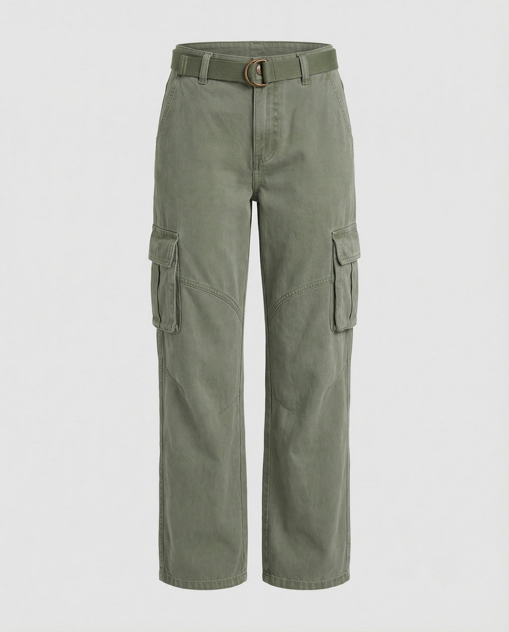 Women's High-Waisted Wide-Leg Cargo Pants with Reinforced Knees and Integrated Belt