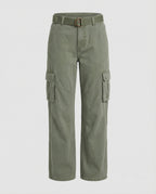 Women's High-Waisted Wide-Leg Cargo Pants with Reinforced Knees and Integrated Belt