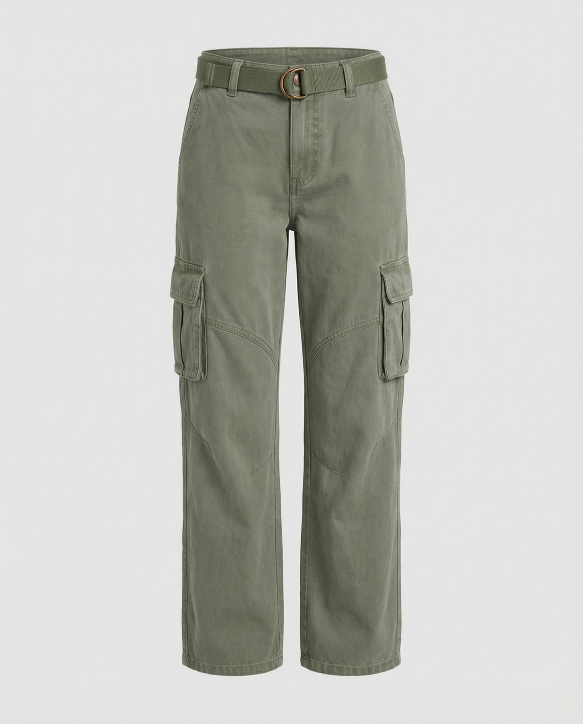 Women's High-Waisted Wide-Leg Cargo Pants with Reinforced Knees and Integrated Belt