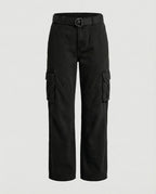 Women's High-Waisted Wide-Leg Cargo Pants with Reinforced Knees and Integrated Belt