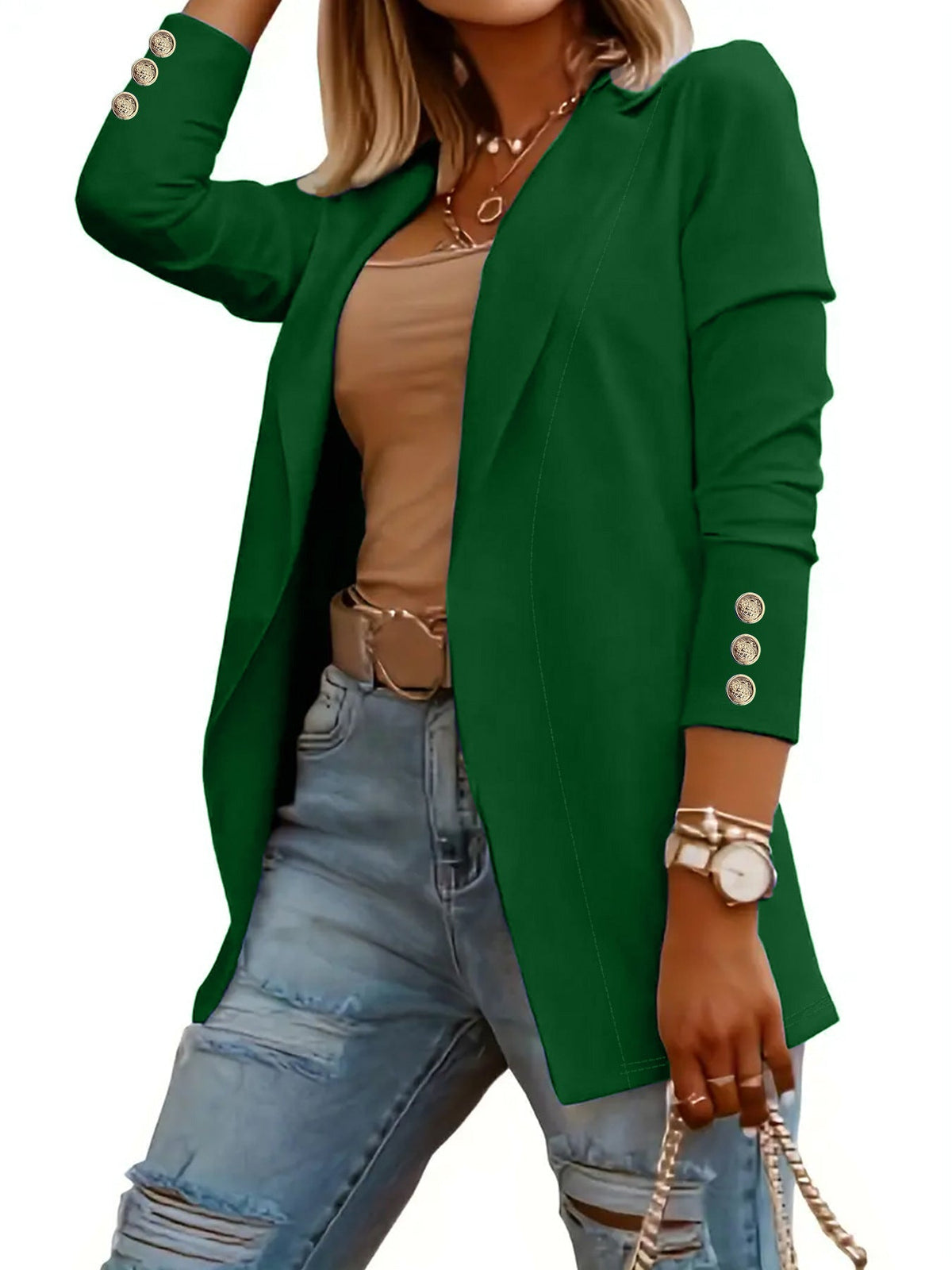 Women's Elegant Blazer with Fashionable Button Details