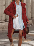 Women's Chunky Knit Cardigan with Open Cut and Hood