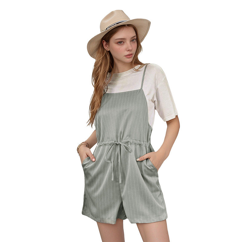 Women's Striped Jumpsuit with Adjustable Waist