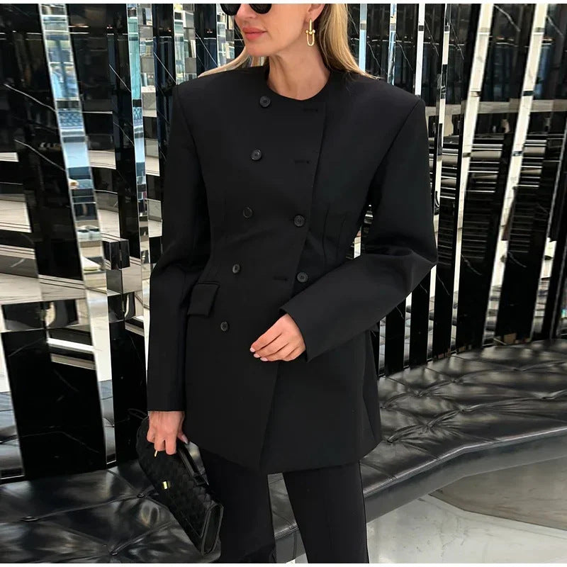 Women's Elegant Tailored Blazer with Chic Double-Button Closure