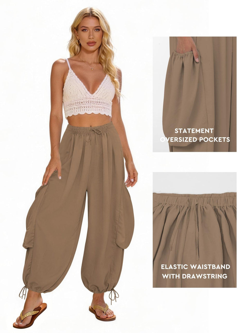 Women's Comfortable Casual Pants with Oversized Pockets and Elastic Waistband