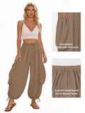Women's Comfortable Casual Pants with Oversized Pockets and Elastic Waistband