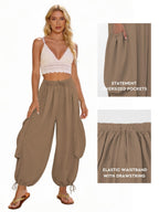 Women's Comfortable Casual Pants with Oversized Pockets and Elastic Waistband