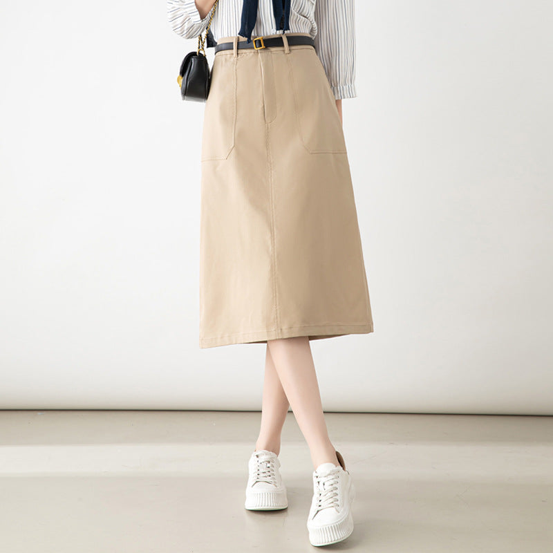 Women's Midi Skirt with Pockets and Belt