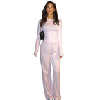 Women's Casual Lounge Set with Crop Top and Wide-Leg Pants