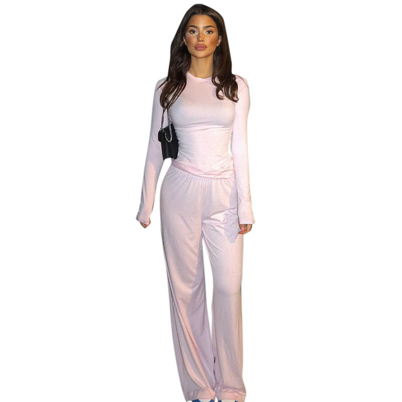 Women's Casual Lounge Set with Crop Top and Wide-Leg Pants