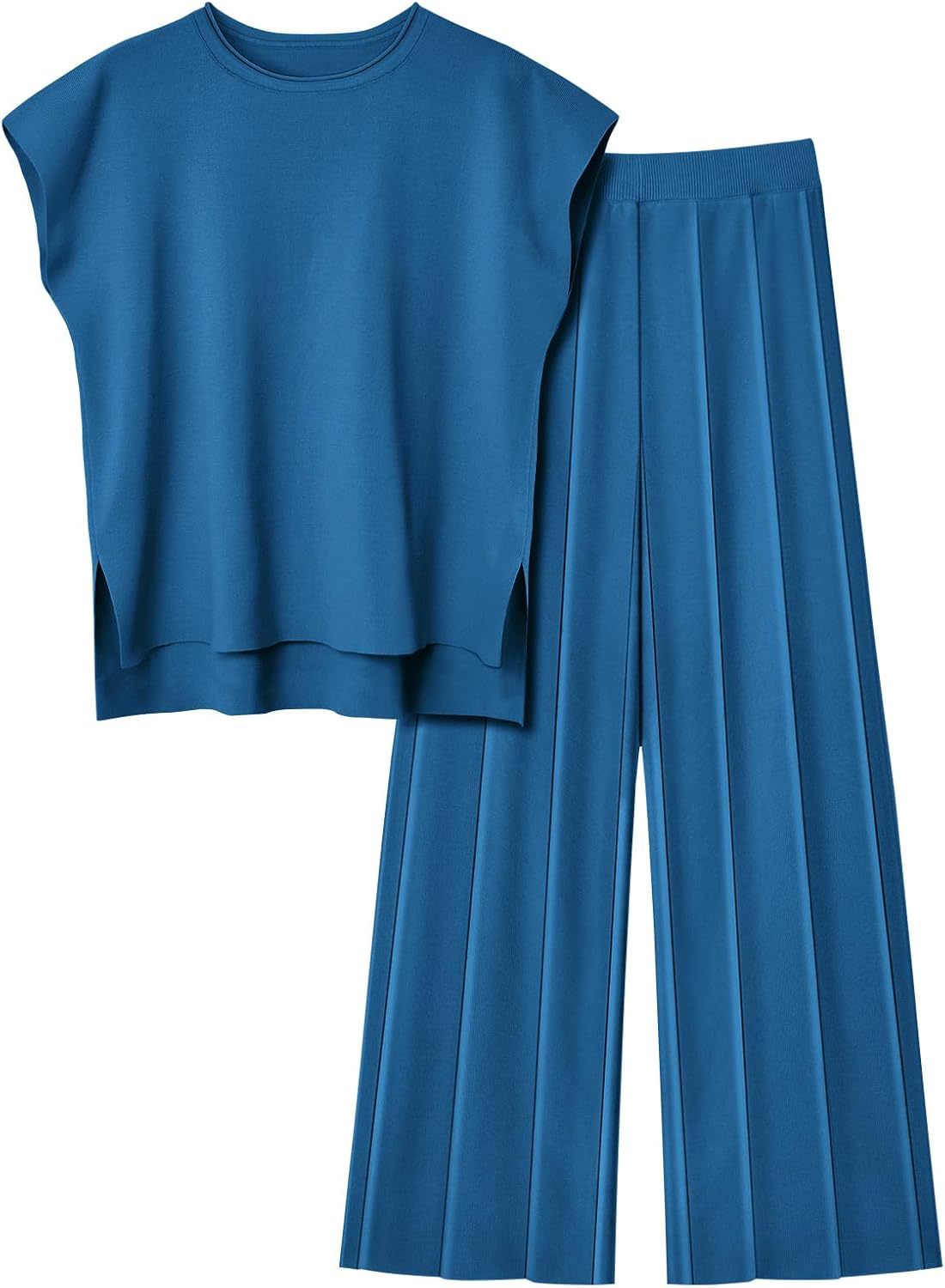 Elegant Women's Short-Sleeve Top and Pleated Trousers Set