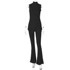 Women's Asymmetrical Jumpsuit Set with Stand-Up Collar