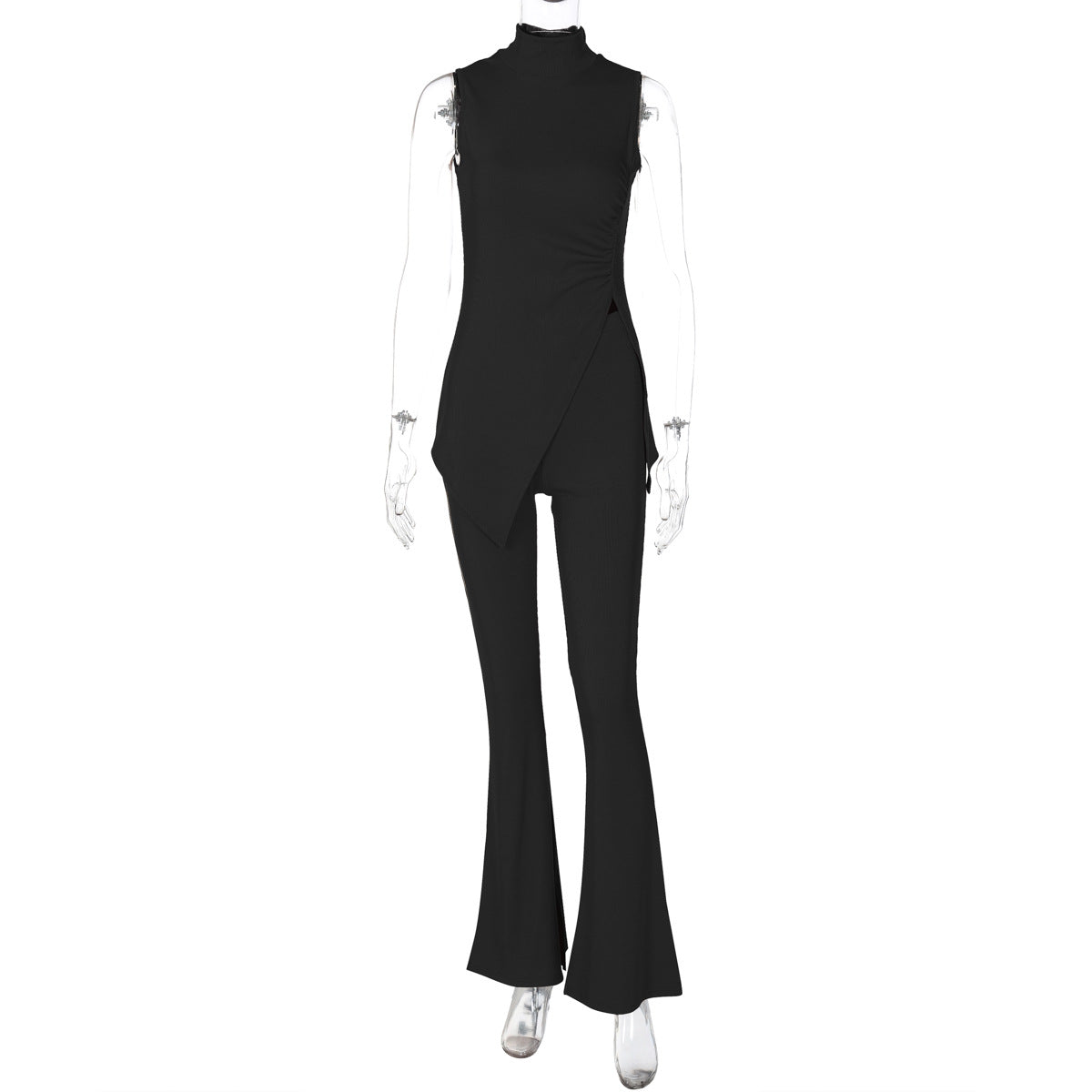 Women's Asymmetrical Jumpsuit Set with Stand-Up Collar