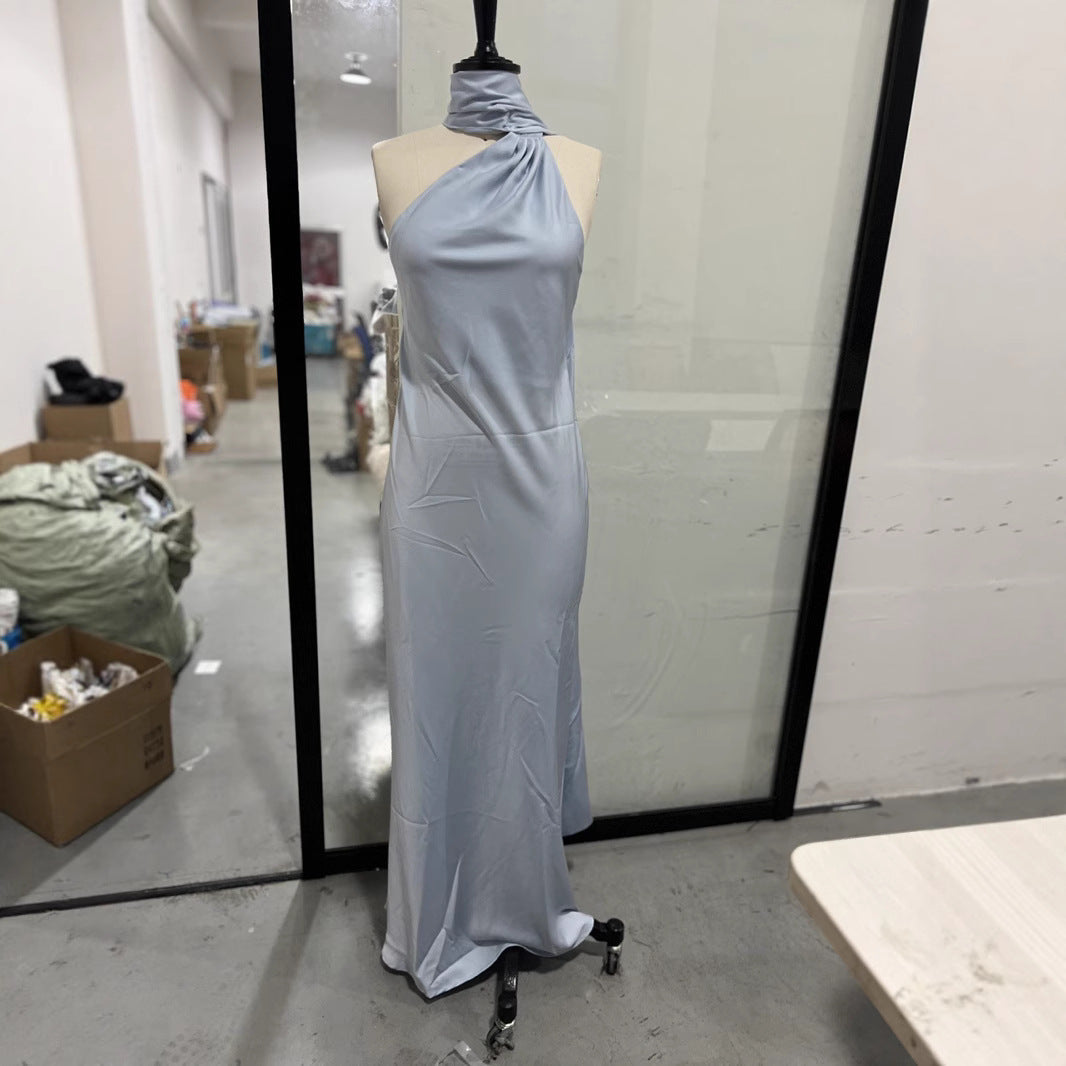Women's Elegant Evening Dress with Asymmetric Cut and Striking Draping
