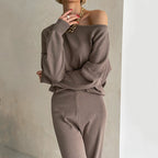 Casual Knit Suit Set with Wide Cut