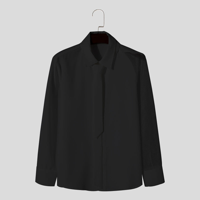 Women's Long-Sleeve Blouse with Sheer Mesh Details