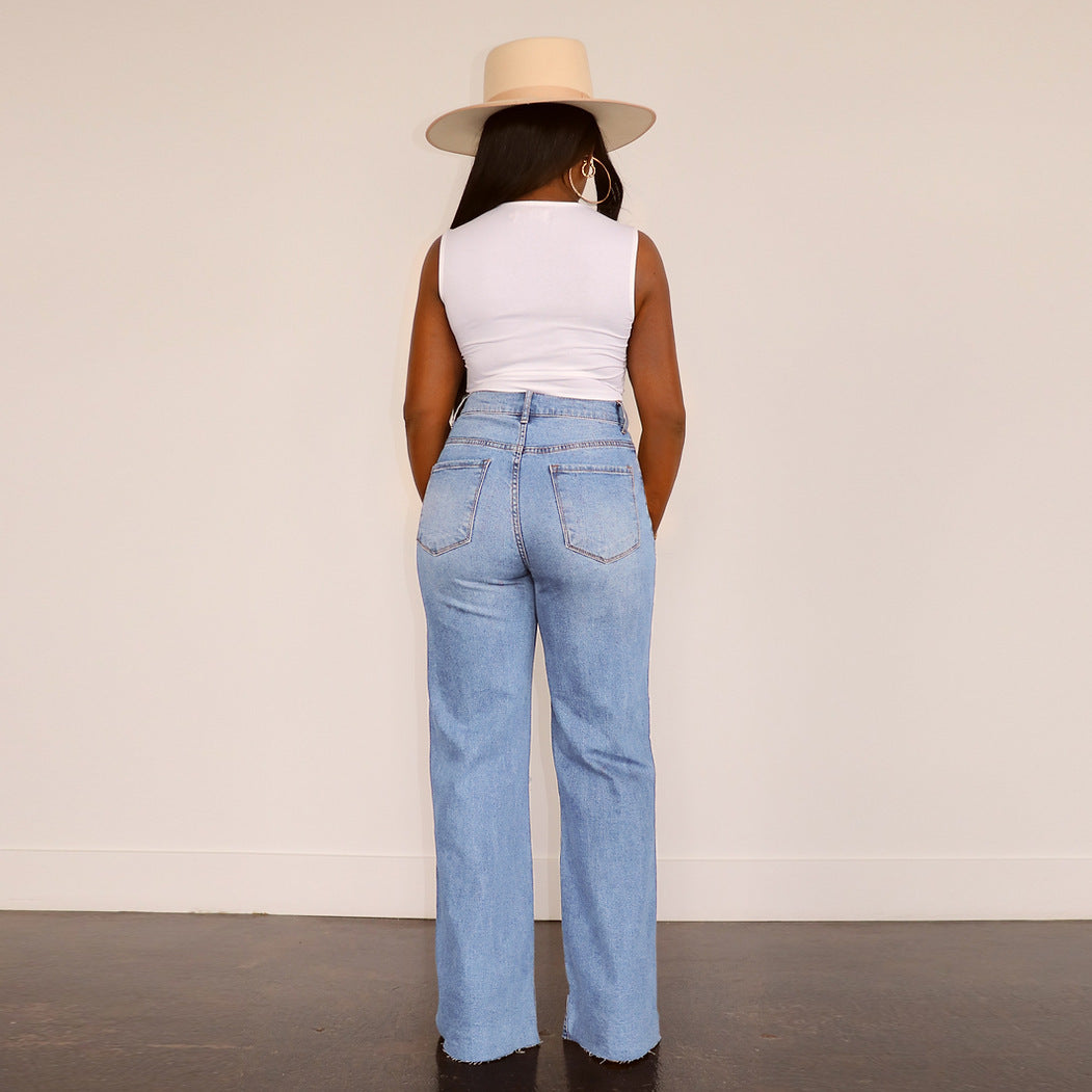 Women's High-Waisted Bootcut Jeans with Distressed Effect