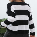Women's Striped Knit Sweater with Wide Cut