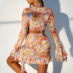 Women's Crop Top and Mini Skirt Ensemble with Ruffles