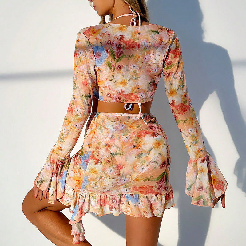 Women's Crop Top and Mini Skirt Ensemble with Ruffles