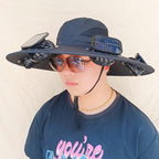 Wide-brimmed sun hat with detachable swivel solar fans and adjustable chin strap Kalsten