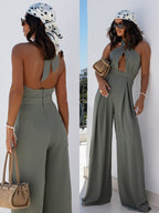 Women's Deep V-Neck Wide-Leg Jumpsuit