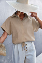 Women's Short-Sleeve Blouse with Waist Tie