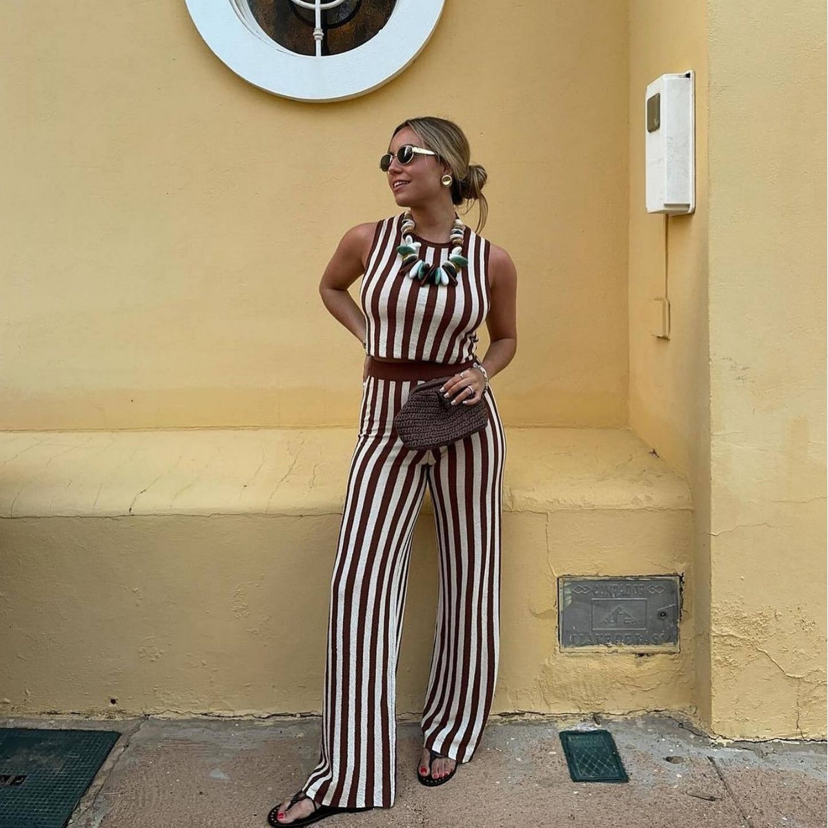 Women's Casual Striped Jumpsuit with High Waist
