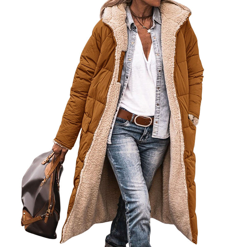 Women's Long Padded Winter Jacket with Fleece Lining