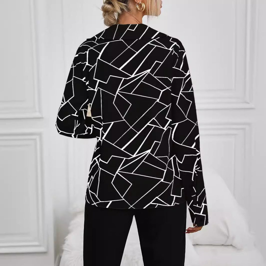 Women's Button-Down Blouse with Stylish Geometric Design