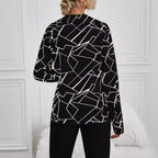 Women's Button-Down Blouse with Stylish Geometric Design
