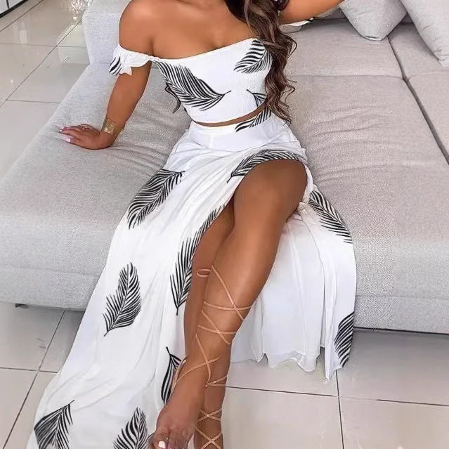 Women's Maxi Skirt with Floral Design and High Slit