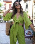 Women's Casual Set with Knot-Detail Top and Wide-Leg Trousers
