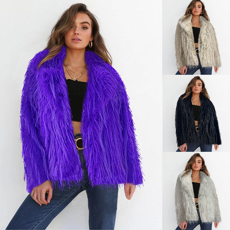Women's Elegant Faux Fur Blazer with Wide Collar