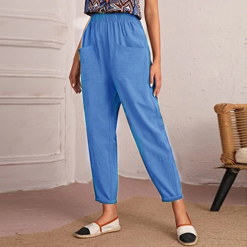 Women's Comfortable Summer Pants with Elastic Waistband and Practical Pockets