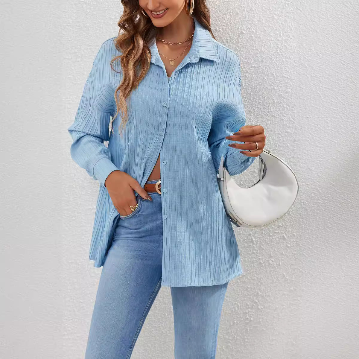 Casual Women's Textured Shirt Blouse