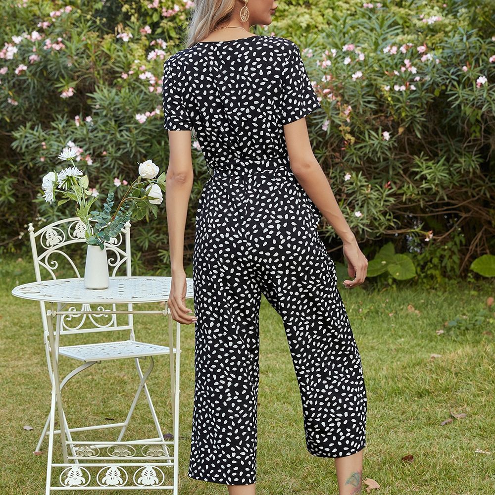 Women's Jumpsuit with Button-Up Neckline and Waist Belt