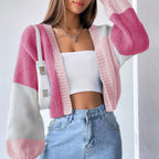 Women's Chunky Knit Cardigan with Balloon Sleeves